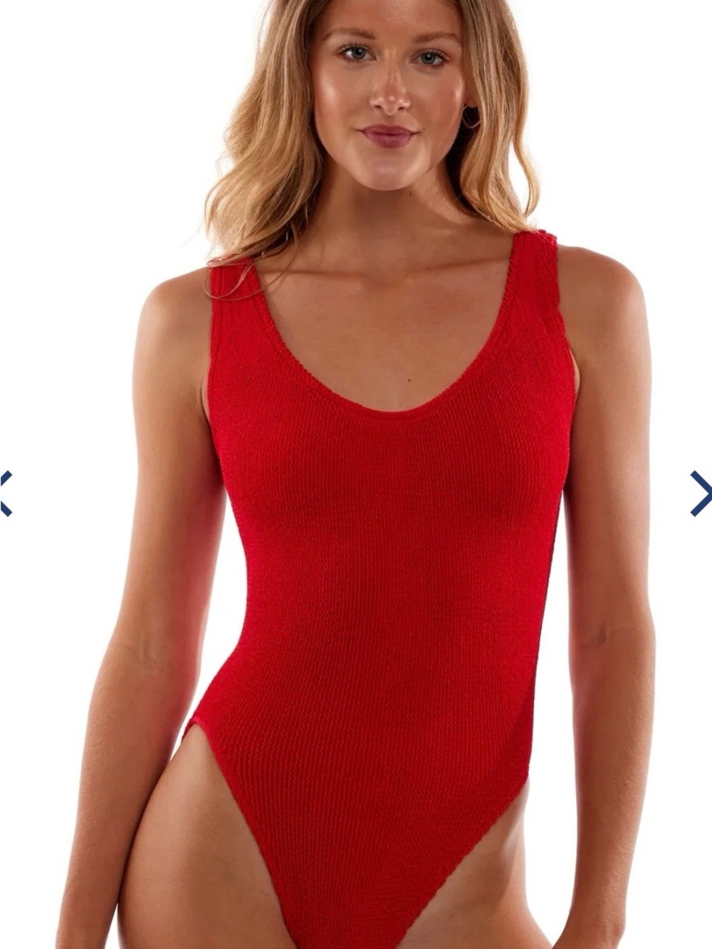 Red Textured One-Piece Swimsuit - Classic Scoop Neck